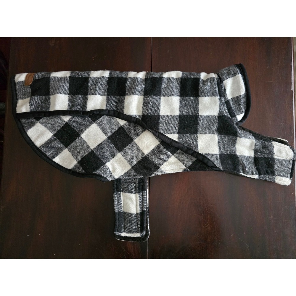 Eddie Bauer Pet‎ Buffalo Plaid Dog Vest coat Black White Fleece Large